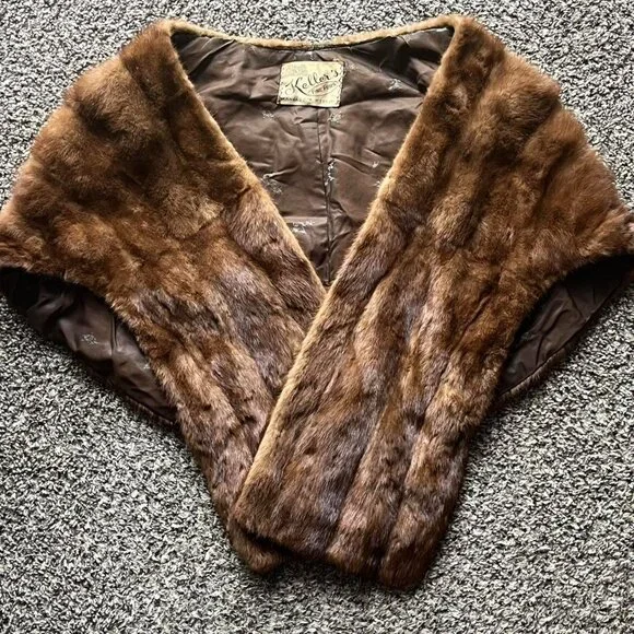 Vintage Kellers Fine Furs Brown Genuine Fur Shawl Luxury Coastal Grandma Chic - Picture 1 of 8